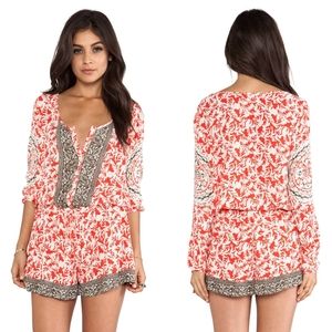 EUC Free People  Gardenia Floral Resort Romper Red L